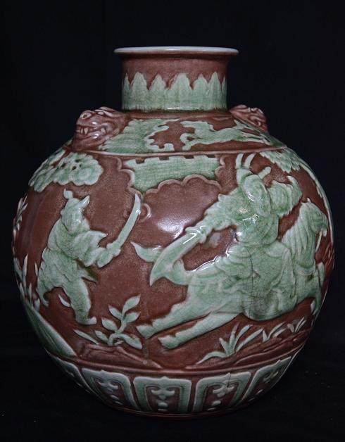 Globular Bottle Carved, Ming Dynasty