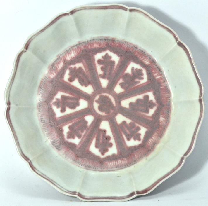 A Rare Red Lotus Shaped Dish, Ming Dynasty