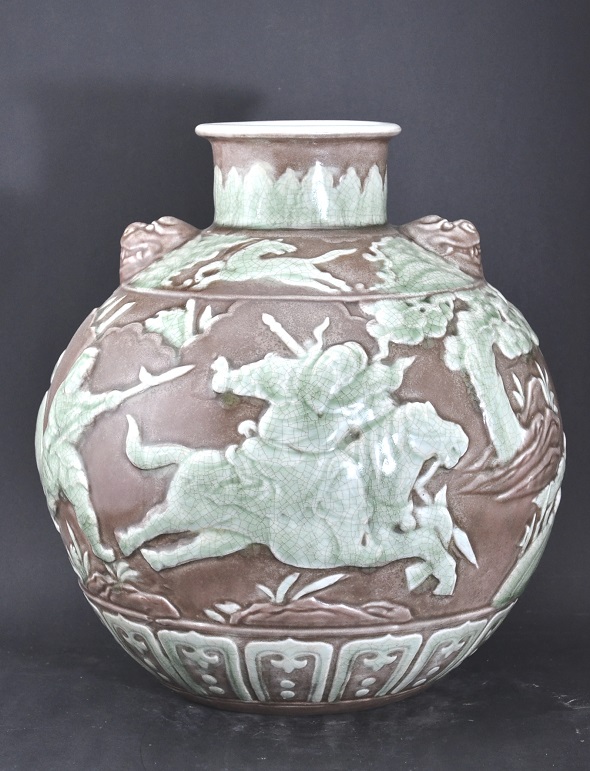 Globular Bottle Carved, Ming Dynasty